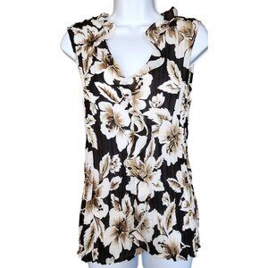 Women's Allison Taylor Ruffle Front Floral Accordion Blouse Tank Top XL Shirt